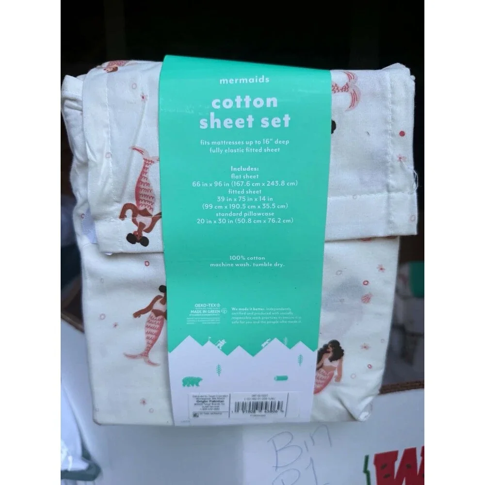 Pillowfort Twin Mermaid Cotton Kids Sheet Set 3-Piece Bedding